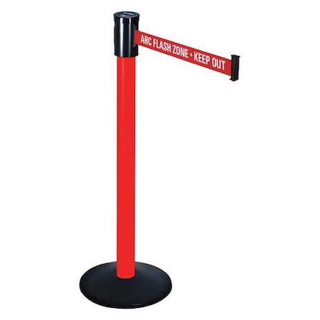 Retracta-Belt Barrier Post with Belt, Red, 15 ft Length, 40 in Post Height, ARC Flash Zone - Keep Out, Red 321PRD-ARC