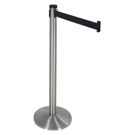 Retracta-Belt Barrier Post with Belt, Satin Stainless Steel, 10 ft Length, 40 in Post Height, No Legend 300SS-BK