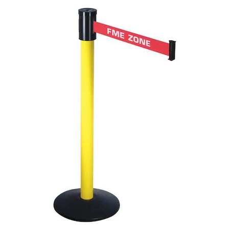 Retracta-Belt Barrier Post with Belt, Yellow, 15 ft Length, 40 in Post Height, FME Zone, Yellow 321YA-FME