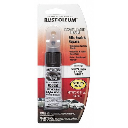 Rust-Oleum Automotive Touch Up Paint, Brt Wht, 0.5 oz U5005C