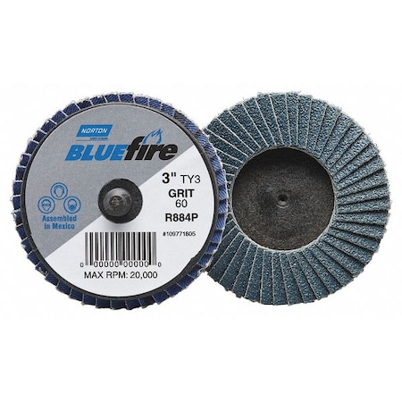 NORTON ABRASIVES Flap Disc, Fine, Grit 120, TY 3, 2in, Blfire 77696090169