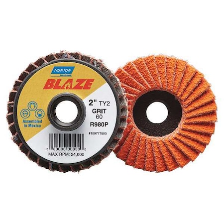 Norton Abrasives Flap Disc, Med, Grit 60, TY 2, 2in, Blaze 77696090157