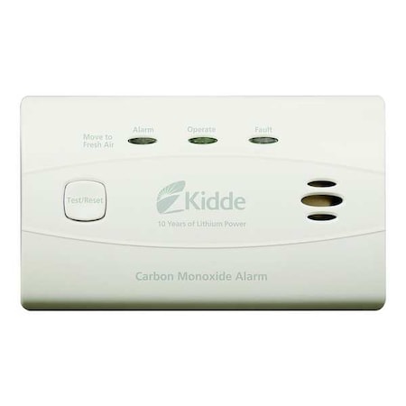 Kidde Carbon Monoxide Alarm, 85 dB at 10 ft, Sealed Lithium Ion, Electrochemical Battery Backup: No C3010