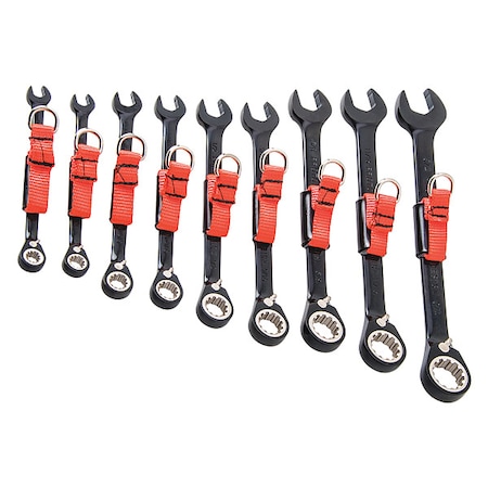 Proto Tethered 9 Piece Black Chrome Reverse Combo Ratcheting Wrench Set JSCV-9S-TT