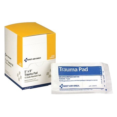 FIRST AID ONLY Trauma Pad, Sterile, White, 5 in. W, PK10 J236