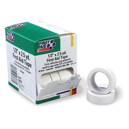 First Aid Only First Aid Tape, White, 1/2inW, 2-1/2yd., PK20 40JH09