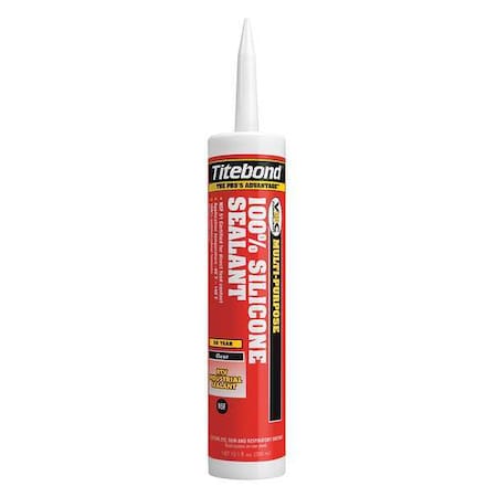 Titebond 100% Silicone Sealant, 10 oz, Cartridge, Clear, Silicone Base 2611