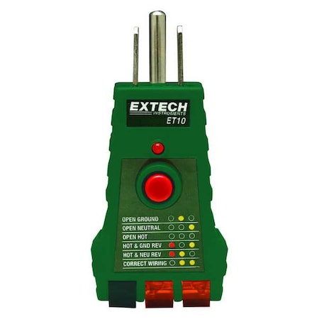 Extech Receptacle Tester with GFCI, 60 Hz ET10