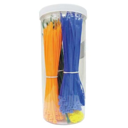 Power First Cable Tie Kit, 4 in, 8 in L, Assorted Colors, Nylon 6/6, 18 lb, 50 lb Strength 40J770