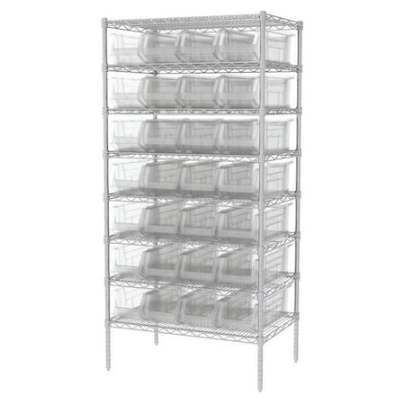 Akro-Mils Steel Bin Shelving, 24 in D x 74 in H x 36 in W, 8 Shelves, Clear AWS24360284SC