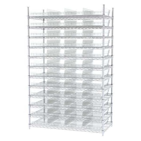Akro-Mils Steel Bin Shelving, 24 in D x 74 in H x 48 in W, 12 Shelves, Clear AWS244830174SC