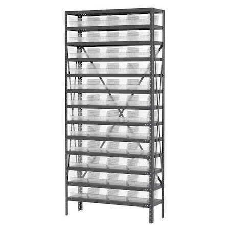 Akro-Mils Steel Bin Shelving, 12 in D x 79 in H x 36 in W, 13 Shelves, Clear AS1279150SC