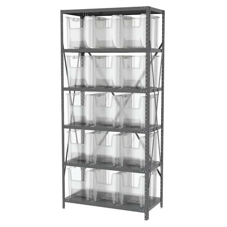 Akro-Mils Steel Bin Shelving, 18 in D x 79 in H x 36 in W, 6 Shelves, Clear AS187913014SC