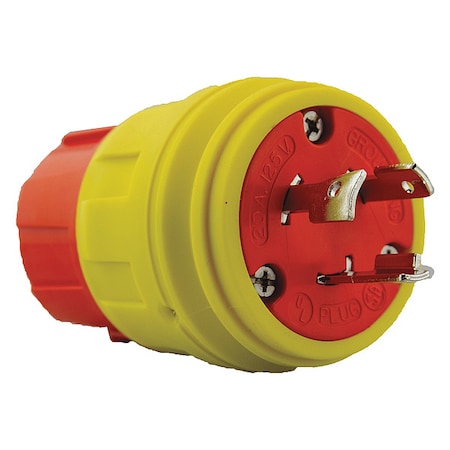 Ericson Watertight Locking Plug, L5-20P, 20 A, 125V AC, Single Phase, 2 Pole, Yellow 2310-PW6P-AM