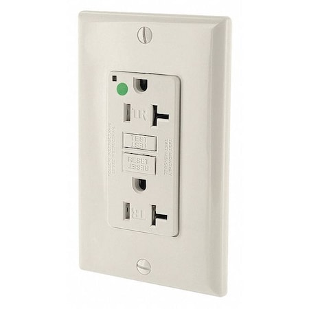 Leviton Recept, Lt Almd, 20 A, GFCI, 2P3W, Bk;Sd, 1PK GFTR2-HGT