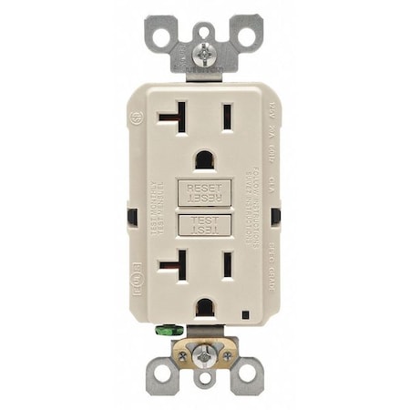 Leviton GFIRcptcl, 20A, 125VAC, Almnd, Polycarb GFNT2-T