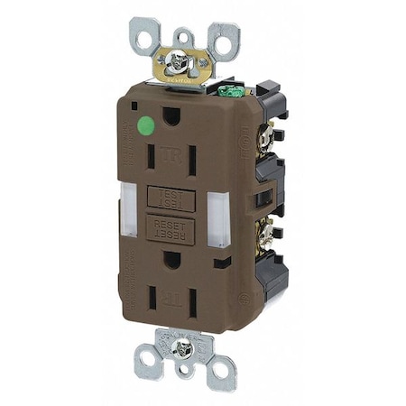 Leviton Recept, Brown, 15 A, GFCI, 2P3W, Bk;Sd, 1PK GFNL1-HG