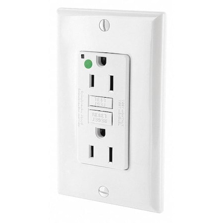 Leviton Recept, Wht, 15 A, GFCI, 2P3W, Back; Side, 1PK GFNT1-HGW