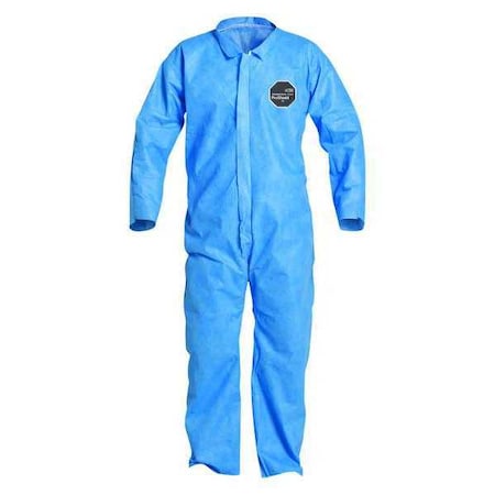 Dupont Collared Disposable Coverall, Xl, Blue, SMS, zipper PB120SBUXL002500