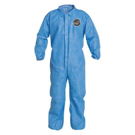 Dupont 10 Coverall. Collar. Elastic Wrists and Ankles. Elastic Waist. Blue. LG PB125SBULG002500