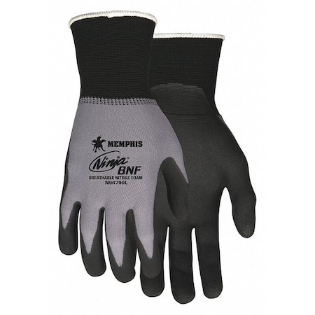 Mcr Safety Coated Gloves, Nitrile, Sandy, Palm, 4 Abrasion Level, Black, XL 1 PR VPN96790XL