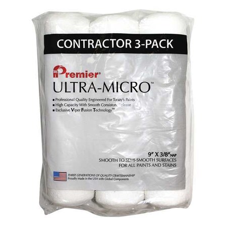 Premier 9" Paint Roller Cover, 3/8" Nap, Microfiber, 3 PK 3PK9UM38