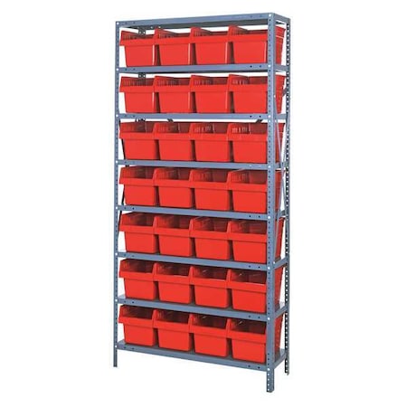 Quantum Storage Systems Steel Bin Shelving, 12 in D x 75 in H x 36 in W, 8 Shelves, Red 1275-SB807RD