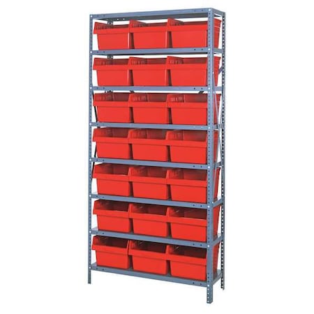 Quantum Storage Systems Steel Bin Shelving, 12 in D x 75 in H x 36 in W, 8 Shelves, Red 1275-SB809RD