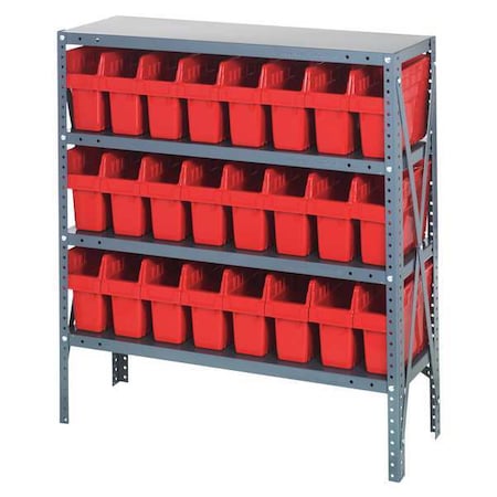Quantum Storage Systems Steel Bin Shelving, 12 in D x 39 in H x 36 in W, 4 Shelves, Red 1239-SB801RD
