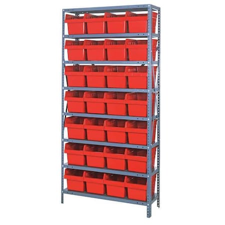Quantum Storage Systems Steel Bin Shelving, 18 in D x 75 in H x 36 in W, 8 Shelves, Red 1875-SB808RD