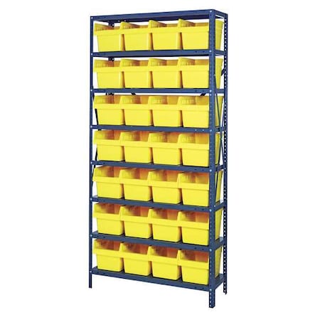 Quantum Storage Systems Steel Bin Shelving, 12 in D x 75 in H x 36 in W, 8 Shelves, Yellow 1275-SB807YL