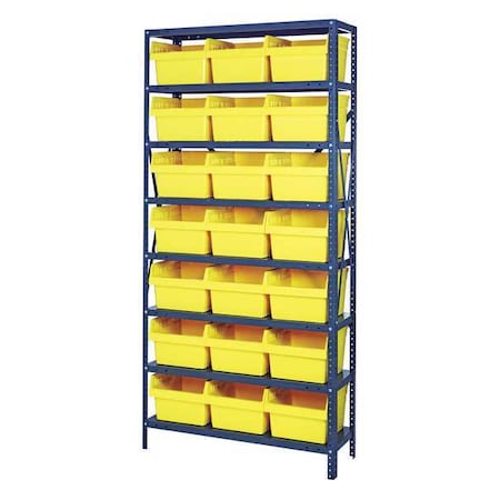 Quantum Storage Systems Steel Bin Shelving, 12 in D x 75 in H x 36 in W, 8 Shelves, Yellow 1275-SB809YL