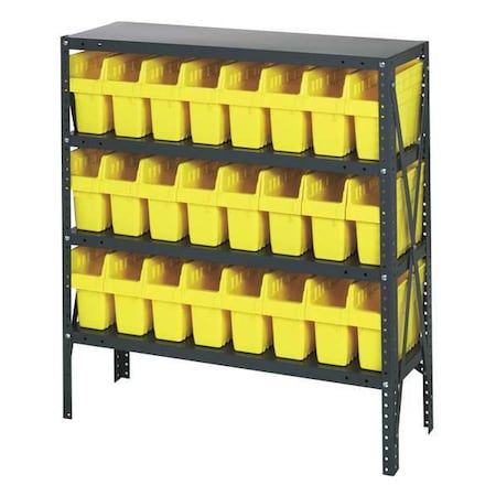 Quantum Storage Systems Steel Bin Shelving, 12 in D x 39 in H x 36 in W, 4 Shelves, Yellow 1239-SB801YL