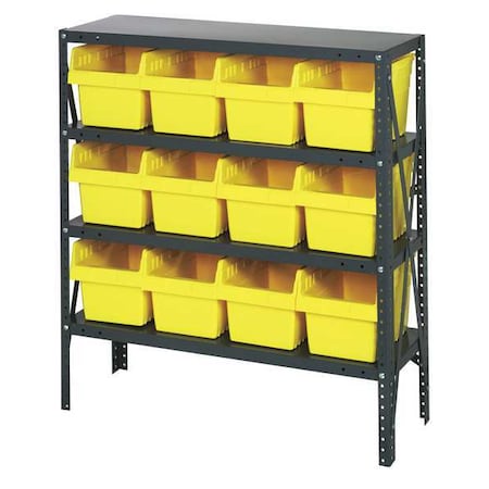 Quantum Storage Systems Steel Bin Shelving, 12 in D x 39 in H x 36 in W, 4 Shelves, Yellow 1239-SB807YL