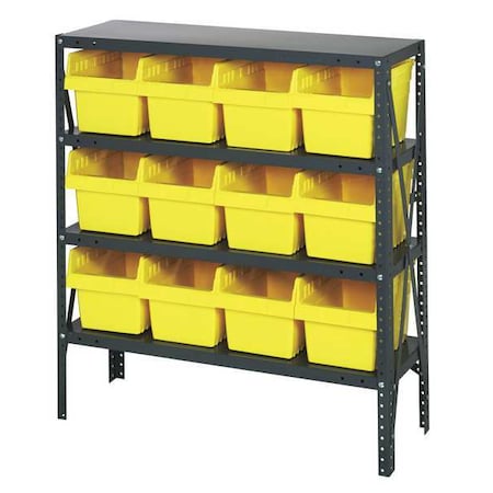 Quantum Storage Systems Steel Bin Shelving, 18 in D x 39 in H x 36 in W, 4 Shelves, Yellow 1839-SB808YL