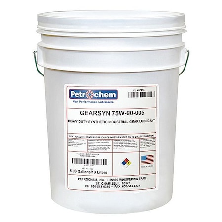 Petrochem 5 gal Heavy Duty Gear Lubricant Pail 157 ISO Viscosity, 75W SAE, Amber GEARSYN 75W-90-005