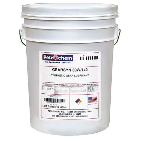 Petrochem 5 gal Gear Lubricant Pail Not Specified ISO Viscosity, 80W SAE, Amber GEARSYN 80W-140-005