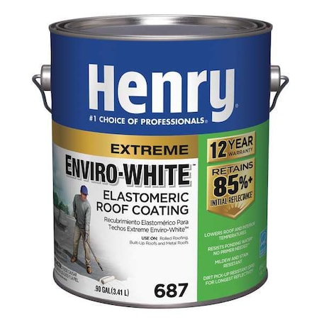 Henry Elastomeric Roof Coating, 1 gal, Pail, White HE687046