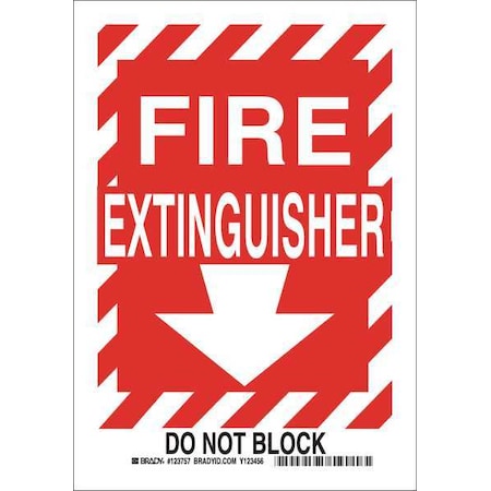 Brady Fire Extinguisher Sign, 10 in Height, 7 in Width, Aluminum, Rectangle, English 123755