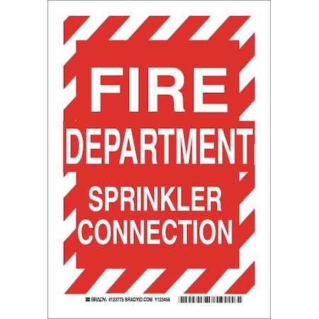 Brady Fire Dept Sign, 14 in Height, 10 in Width, Aluminum, Rectangle, English 123776