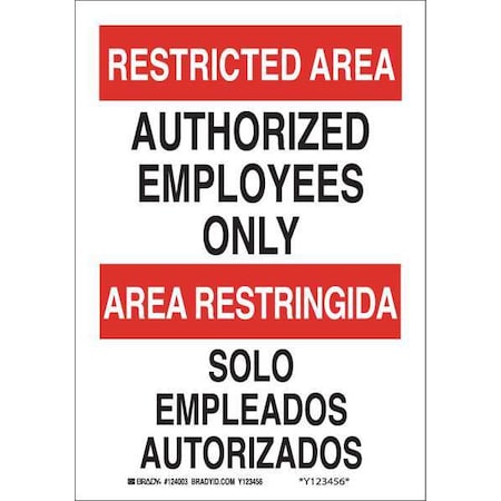 Brady Bilingual Safety Sign, Polyester, Rectangle, English, Spanish 124003