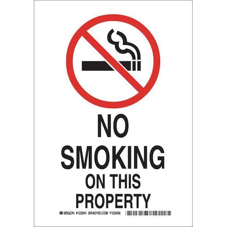 Brady No Smoking Sign, 14 in H, 10" W, Plastic, Rectangle, English, 123943 123943