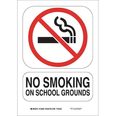 Brady No Smoking Sign, 14 in H, 10" W, Plastic, Rectangle, English, 123895 123895