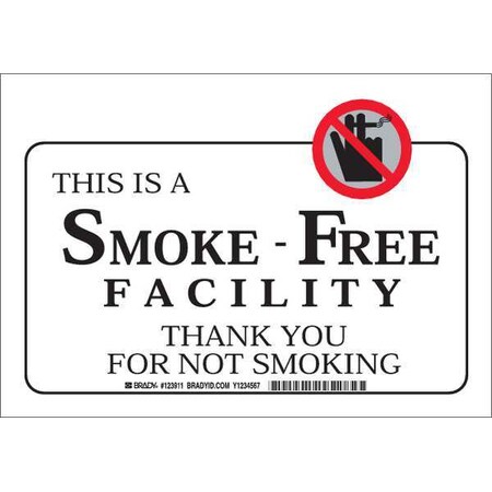 Brady No Smoking Sign, 10" H, 14 in W, Polyester, Rectangle, English, 123914 123914