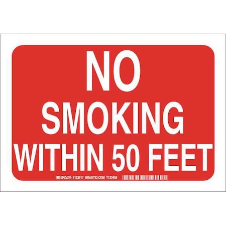 Brady No Smoking Sign, 10" H, 14 in W, Plastic, Rectangle, English, 123919 123919