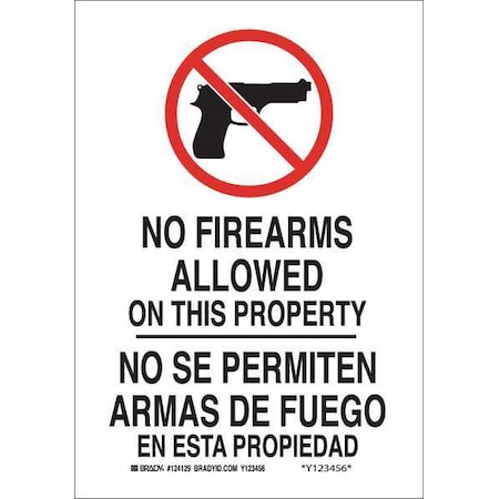 Brady Firearms Sign, 14 in Height, 10 in Width, Polyester, Rectangle, English, Spanish 124132