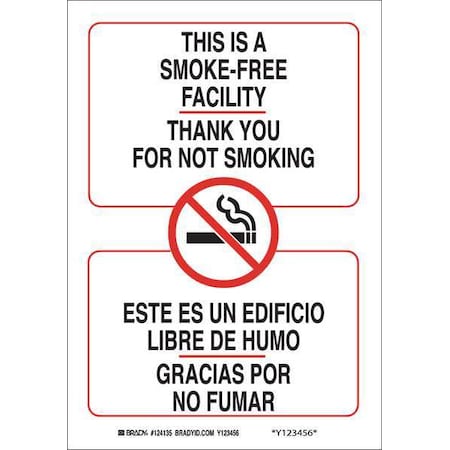 Brady No Smoking Sign, 14 in H, 10" W, Polyester, Rectangle, English, Spanish, 124138 124138