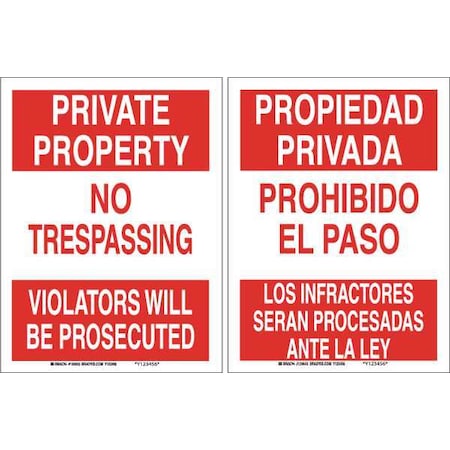 Brady Bilingual Safety Sign, 18 in Height, 24 in Width, Aluminum, Rectangle, English, Spanish 124645