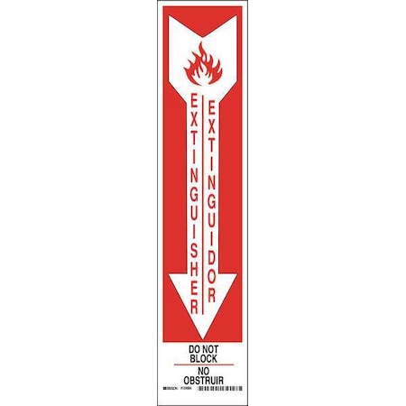 Brady Fire Extinguisher Sign, 18 in Height, 4 in Width, Polyester, Rectangle, English, Spanish 124564