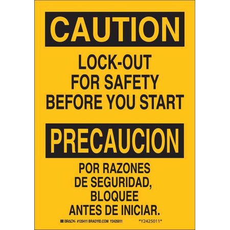 Brady Safety Sign, 14 in Height, 10 in Width, Polyester, Rectangle, English, Spanish 125414